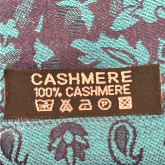 Teal and Navy Cashmere Scarf - Picture 3 of 3